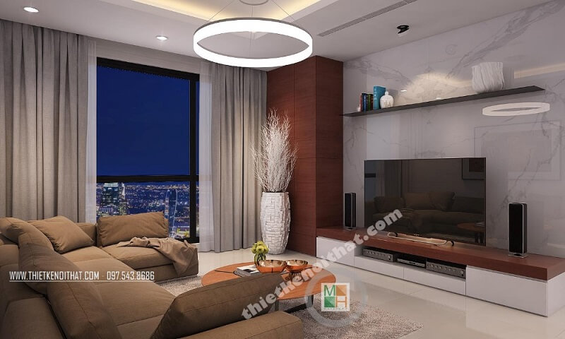 Trang trí nội thất phòng khách chung cư đẹp với bộ sofa bọc vải cao cấp kết hợp đèn trang trí ấn tượng mang đến không gian lí tưởng Những ý tưởng về bố trí phòng khách đẹp