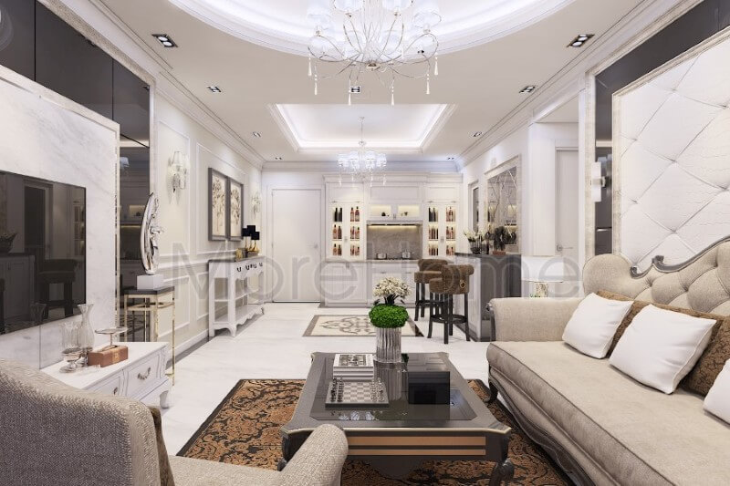 Mẫu thiết kế phòng khách chung cư cao cấp là sự kết hợp hài hòa của nét đẹp hiện đại trẻ trung khỏe khoắn cộng với sự mềm mại sang trọng của phong cách nội thất cổ điển Tư vấn chọn lựa mẫu trang trí phòng khách sang trọng và ấn tượng