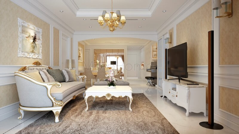 Mang đậm phong cách thiết kế tân cổ điển, sự tinh tế trong mỗi chi tiết trang trí tối giản tạo nên nội thất phòng khách chung cư sang trọng, tinh tế mà không kém phần nổi bật Xem ngay các mẫu trang trí phòng khách sang trọng và ấn tượng nhất