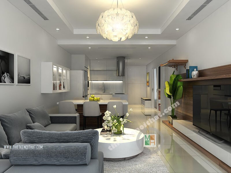 Thiết kế phòng khách chung cư hiện đại, tiên nghi với đồ nội thất nhỏ gọn và cách sắp xếp khoa học hợp lí giúp tiết kiệm diện tích căn phòng Xem ngay các mẫu trang trí phòng khách sang trọng và ấn tượng nhất