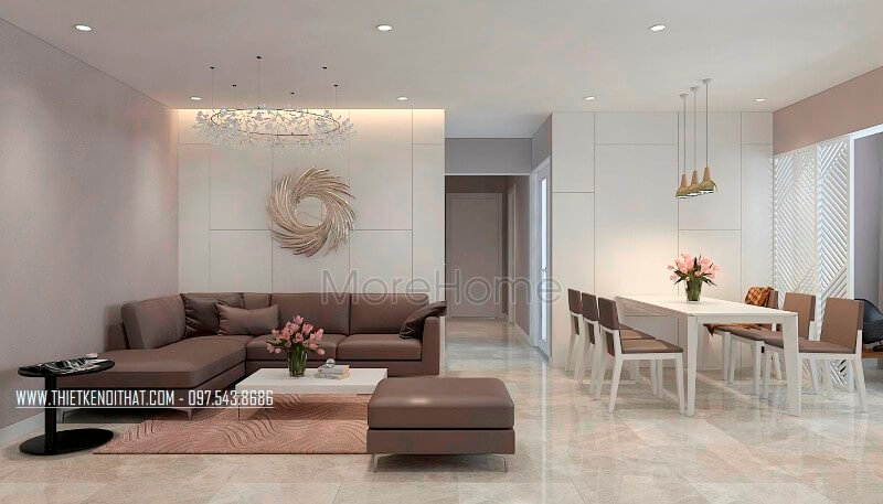 Khu vực phòng khách căn hộ chung cư hiện đại này được thiết kế theo phong cách hiện đại trẻ trung- phong cách thường được thiết kế cho những đôi vợ chồng trẻ. Xem ngay các mẫu trang trí phòng khách sang trọng và ấn tượng nhất