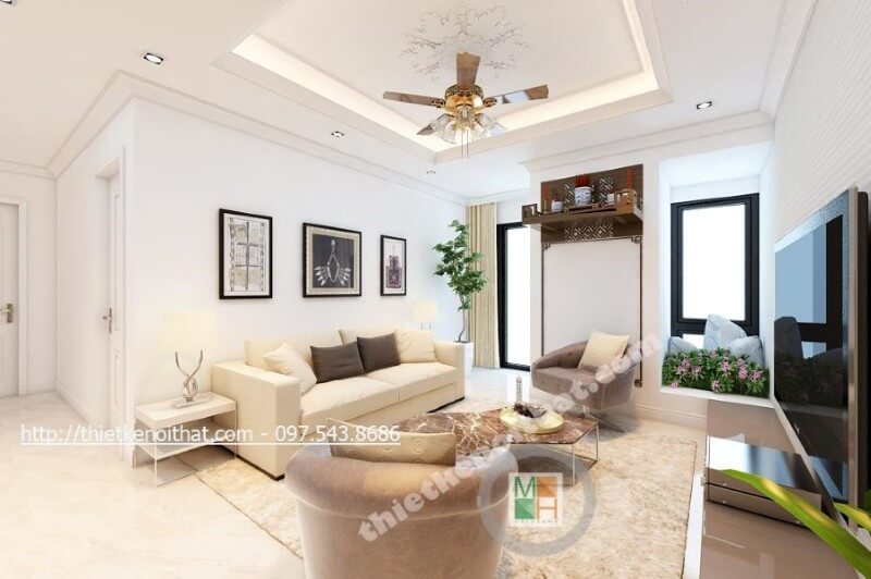 Thiết kế nội thất phòng khách chung cư hiện đại kết hợp cách bài trí đồ đạc khoa học, ngôi nhà vẫn thật rộng rãi, sáng sủa và thoáng đãng. Xem ngay các mẫu trang trí phòng khách sang trọng và ấn tượng nhất