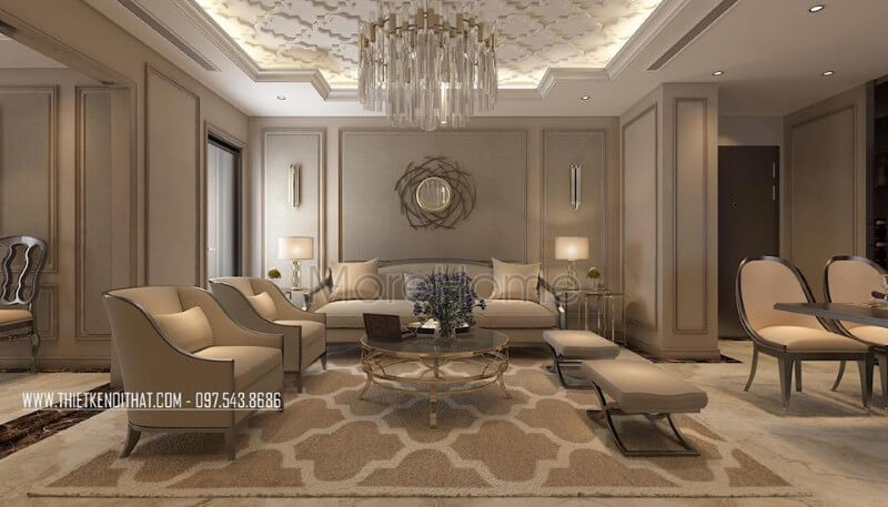 Thiết kế nội thất phòng khách được lựa chọn tông màu xám lạnh là chủ đạo, bắt đầu từ bộ sofa vải màu xám sữa kết được đặt trong không gian căn phòng cùng màu Xu hướng trang trí phòng khách sang trọng và tiện nghi